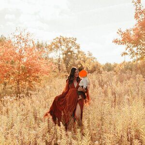 Elegant copper/orange maxi dress with butterfly sleeves